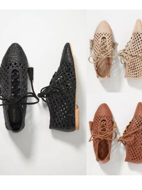 Pilcro Woven Leather Lace-Up Flats in Pink